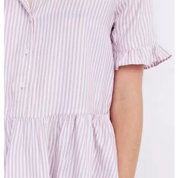 Madewell Studio Ruffle Hem Top Lavender Stripe Button Up Peplum Top - Picture 4 of 9